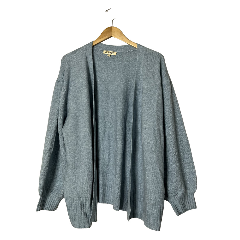 ALL WORTHY HUNTER MCGRADY Cardigan Novelty Stitch Dusty Blue 1X